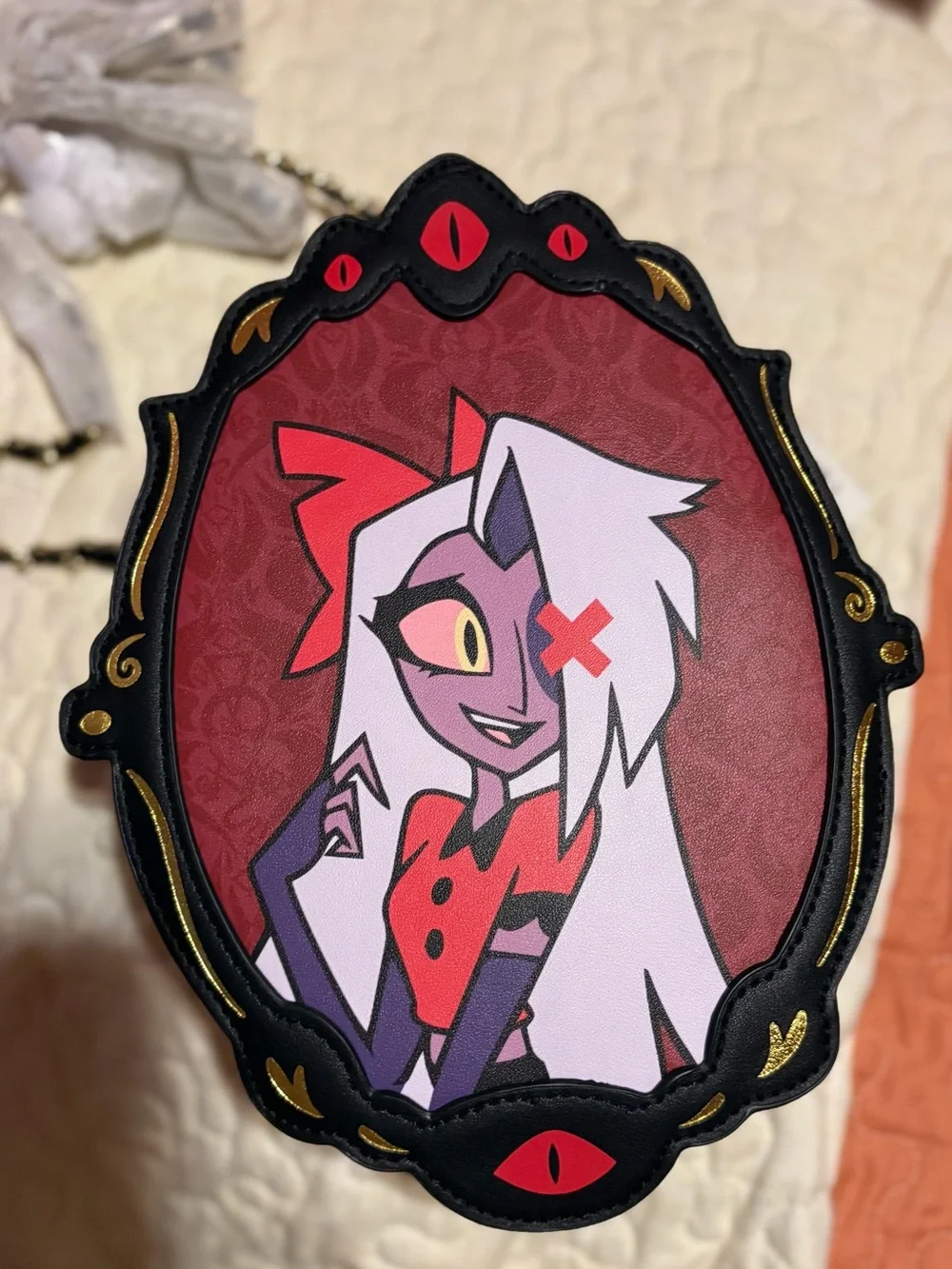 Hazbin Hotel Cartoon Character Cross-Eye Mirror Pendant in Red, Purple, White